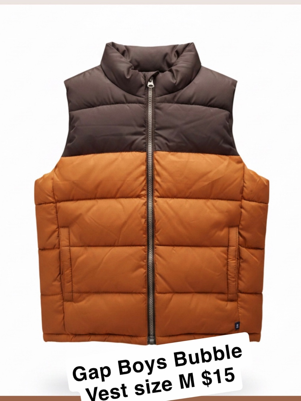 GAP Boys Two-Tone Puffer Vest in Dark Brown & Rust